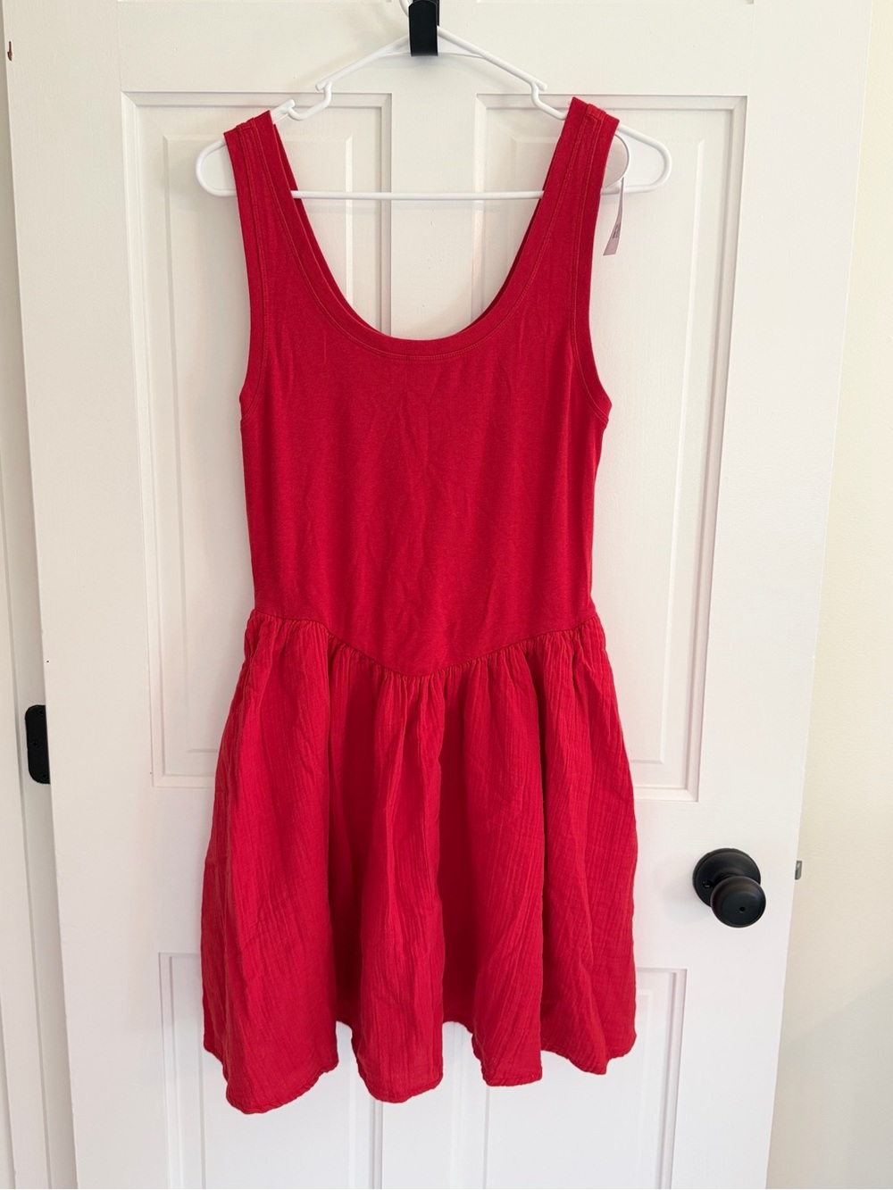 NWT GAP Cotton Gauze Mixed Media Mini‎ Tank Dress Red Large Pockets